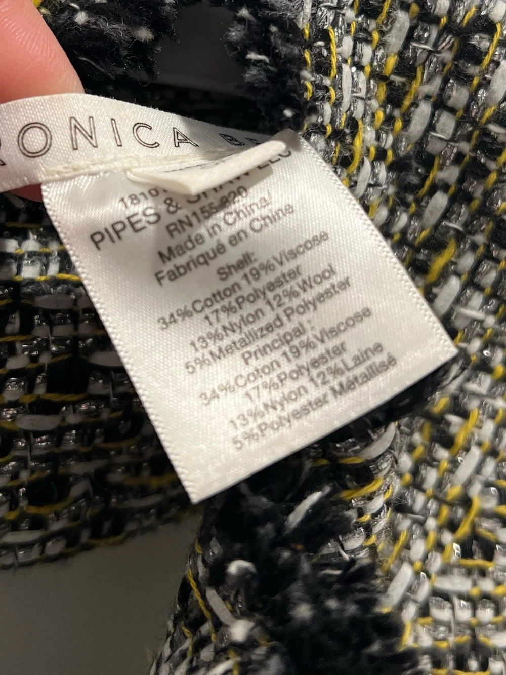 Veronica Beard Tweed Dickey Zip-In Insert